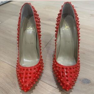 Christian Louboutin Red Spiked Pointed-Toe Pumps